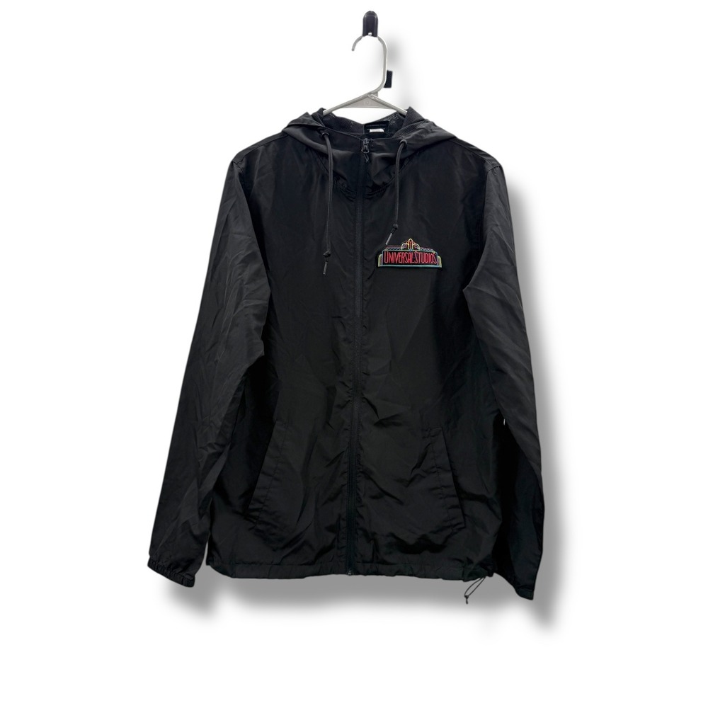 Universal Studios Black Hooded Windbreaker Jacket Neon‎ Logo Light Weight Size S